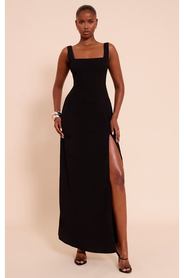 Black Woven Scoop Neck Midaxi Dress
