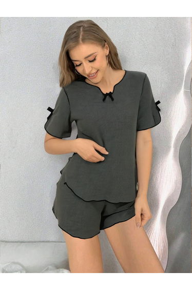 Waffle Knit Bow Detail Top and Shorts Set