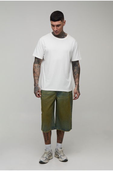 Tall Longline Tinted Denim Jorts - green