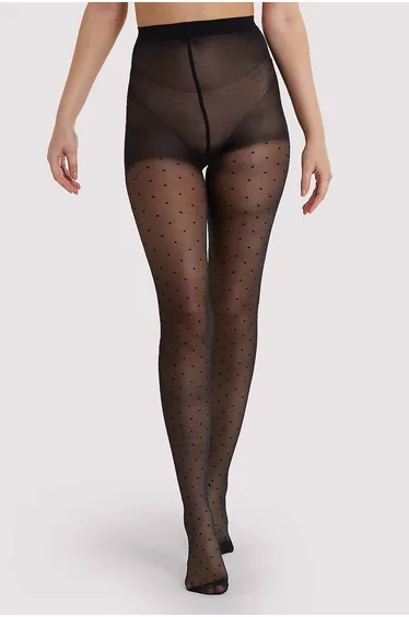 Dotty Seamed Tights With Bow Black