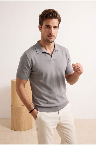 Stone Regular Polo Neck Plain Knitwear Polo Neck T-shirt