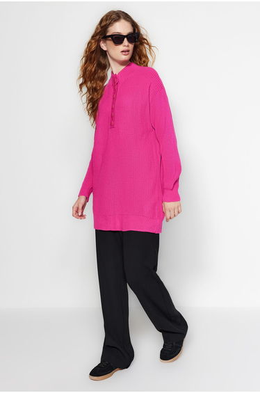 Pink Button Detailed Comfortable Knitwear Sweater