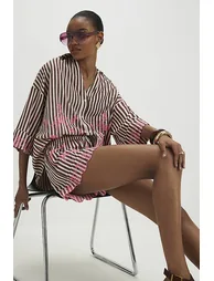 Brown Cotton Blend Stripe Toucan Shirt - 3