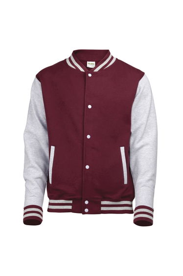 Awdis Kids Unisex Varsity Jacket / Schoolwear - Burgundy/Heather Grey