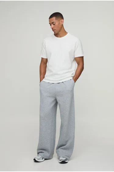 Wide Leg Dragon Embroidered Jogger - grey marl