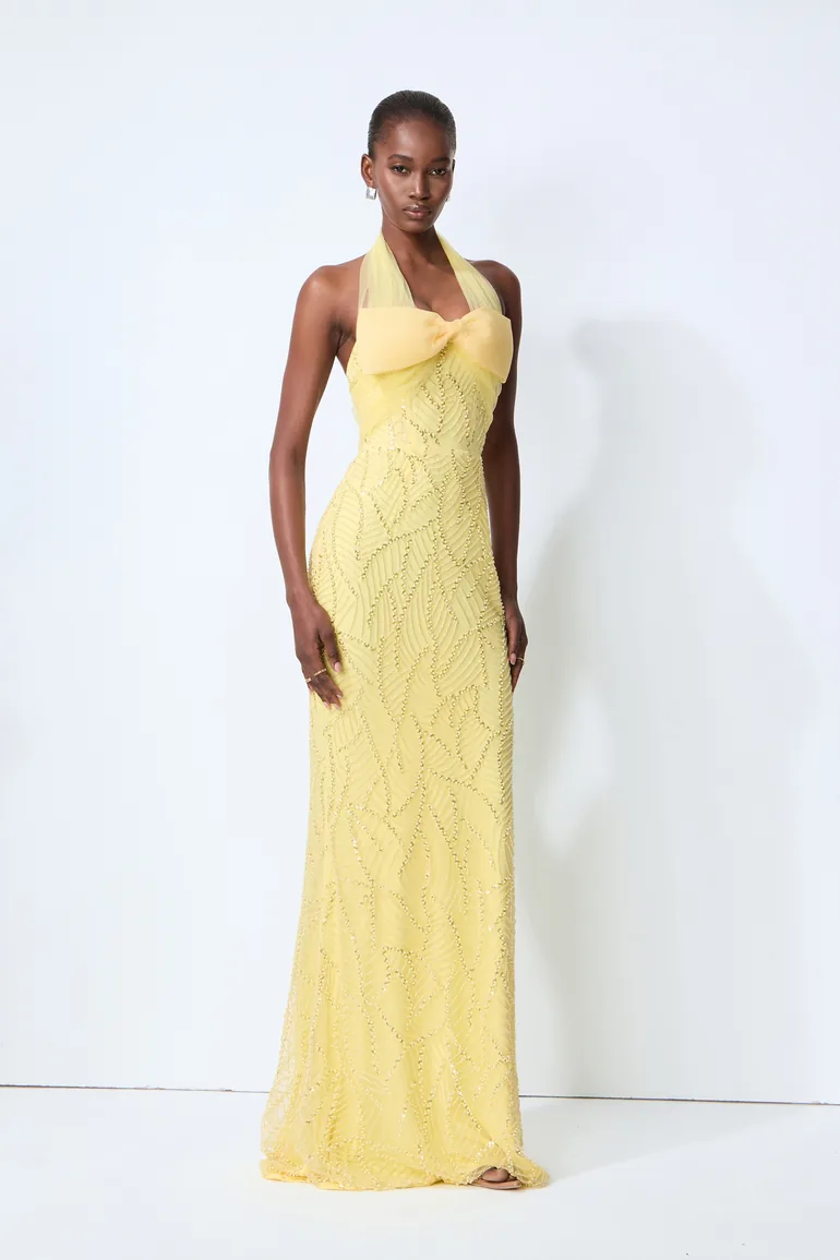 yellow sequin bridesmaid dress Shine Into Midnight Yellow Bow Sequin Embellished Maxi Dress Sunfere :  Premium Dresses : VogaCloset Oman