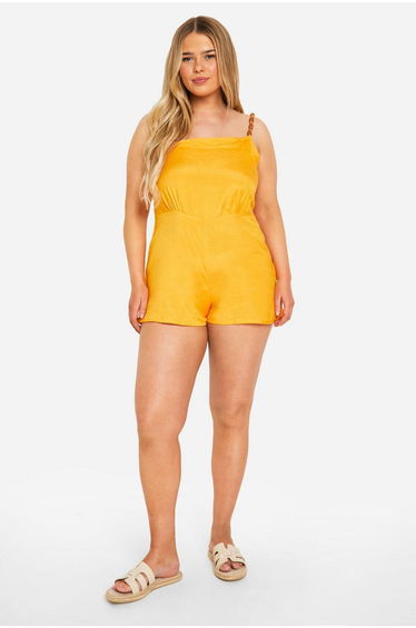 Plus Woven Bead Detail Strappy Playsuit - orange