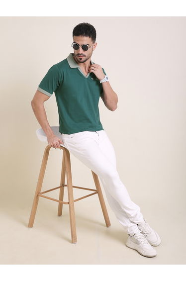 Men Relaxed Fit Embroidery Open Collar Polo