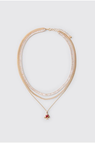 Spade Charm Layered Chain Necklace - gold