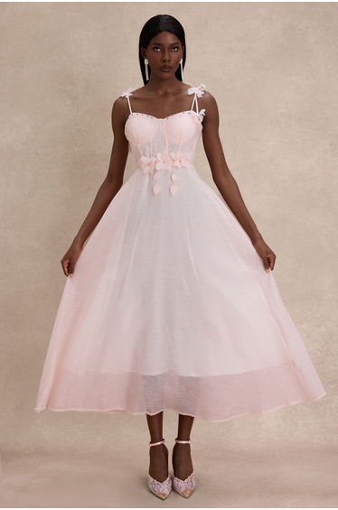 3D Flower Rhinestone Rivets Slip Midi Dress