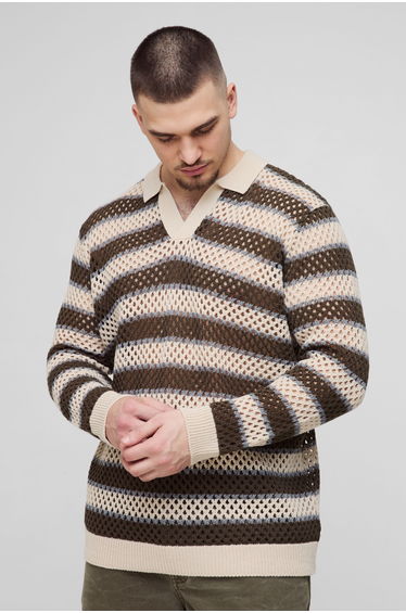 Tall Stripe Knitted Rugby Polo