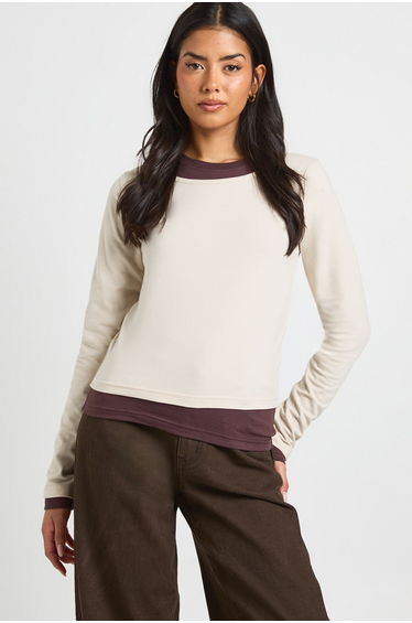 Double Layer Long Sleeve Top - chocolate