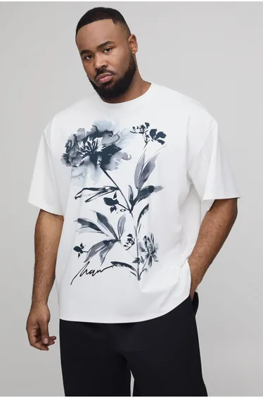 Plus Oversized Floral printed T-shirt - ecru
