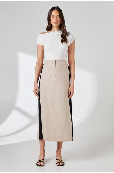 Sand Contrast Detail Midaxi Skirt