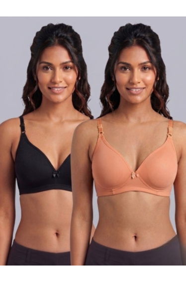 Pack of 2 - Non-Padded Non Wired Cotton Blend T-Shirt Bra