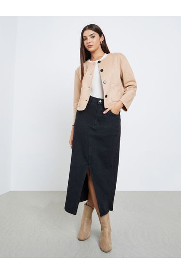 Beige Button-Front Jacket
