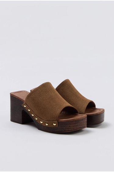 Light Brown Women's Block Wooden Heeled Shoes