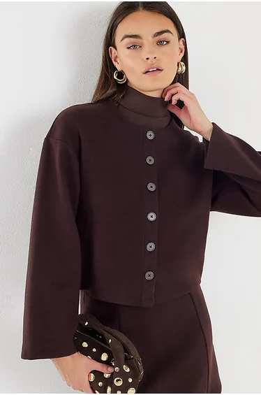 كارديغان بني بأكمام طويلة