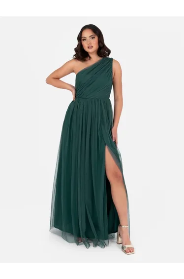 Anaya With Love Recycled Emerald Green One Shoulder Maxi Dress