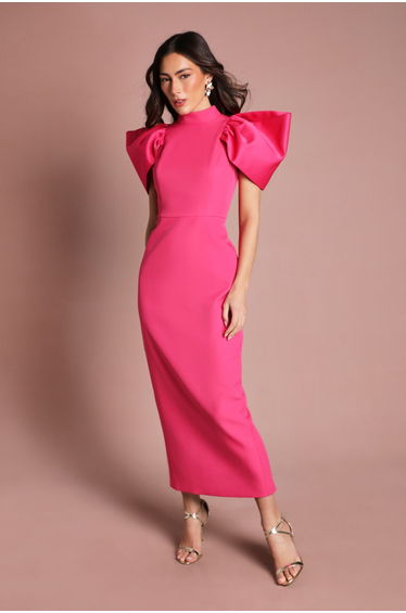 Coast Muse Structured Satin Volume Sleeve Maxi Dress