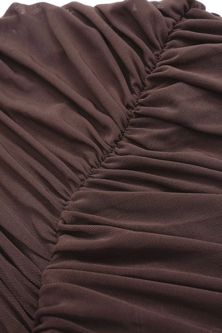 Mesh Ruched Cut Out Short Sleeve Maxi Dress - 5