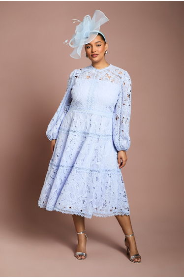 Plus Lace Panelled Long Sleeve Dress