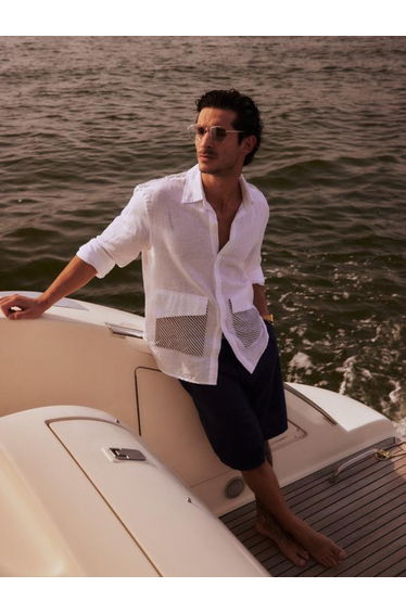 Men Linen Casual Shirt with Pockets