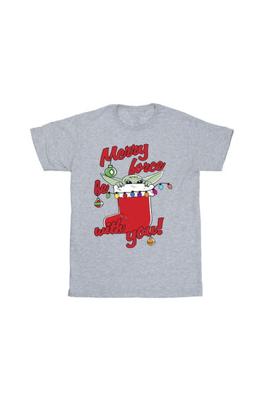 Star Wars Mandalorian Girls Merry Force Be With You T-Shirt - Sport Grey