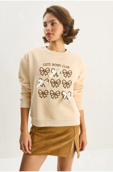 LUCCI Ribbed Printed Crew Neck Long Sleeve Sweatshirt