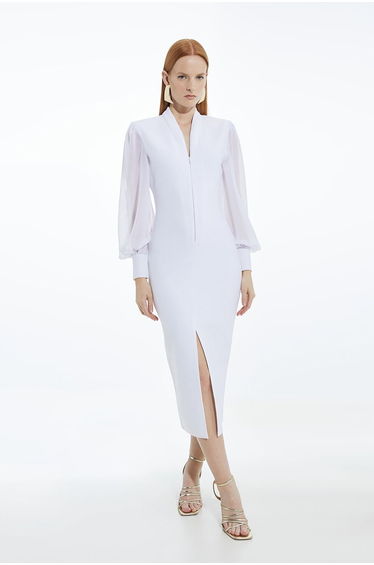 Bandage Figure Form Zip Detail Chiffon Sleeve Knit Dress