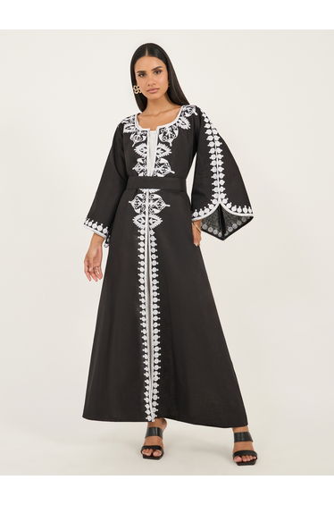 Embroidered Bell Sleeves A-Line Jalabiya