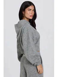 Zip-Up Cropped Knit Hoodie in Grey - 1