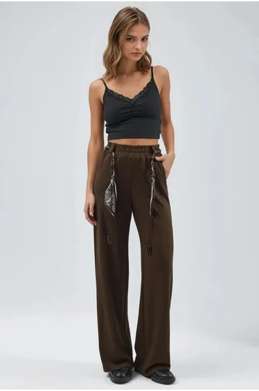 Modal Touch Belted High Waist Straight Leg Knit Pants Bersan Collection