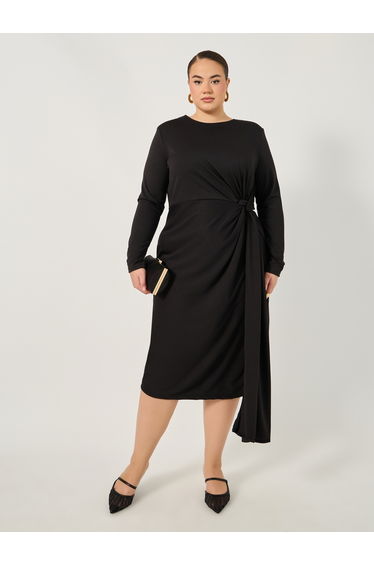 Plus Size Draped Tie Waist Detail A-Line Midi Dress