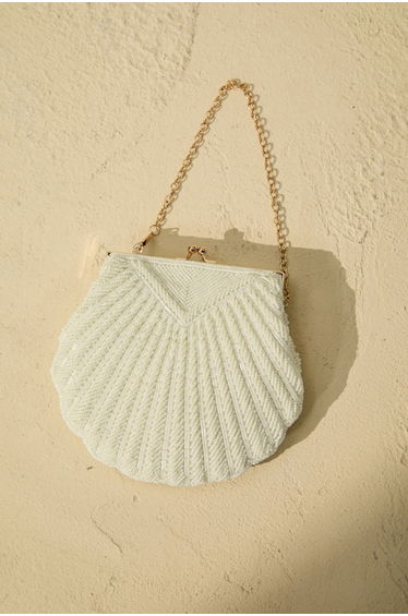 Woven Pearl Embellished Seashell Handbag
