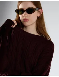 Oxblood Cable Knit Crew Neck Jumper - 2