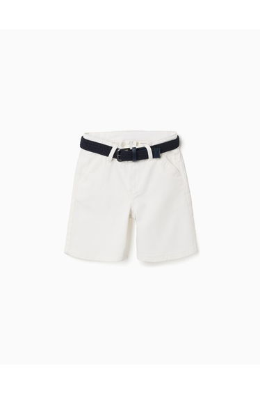 Twill Midi Shorts With Belt For Boys White