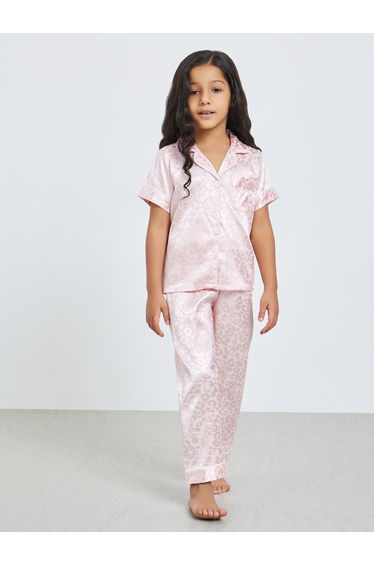 Girls Animal Print Short Sleeve Shirt and Pyjama Set