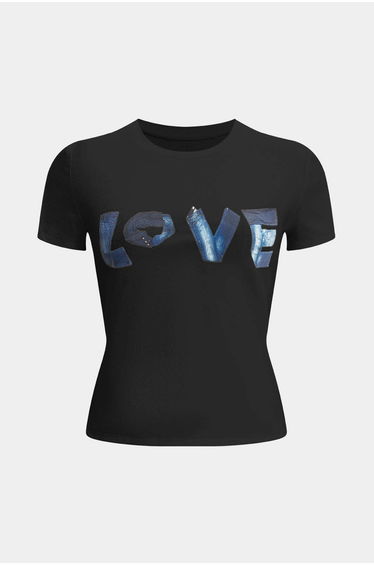 Letter Print Round Neck Short Sleeve T-Shirt