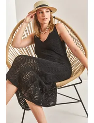 Women's Strappy Openwork Summer Knitwear Dress - 1
