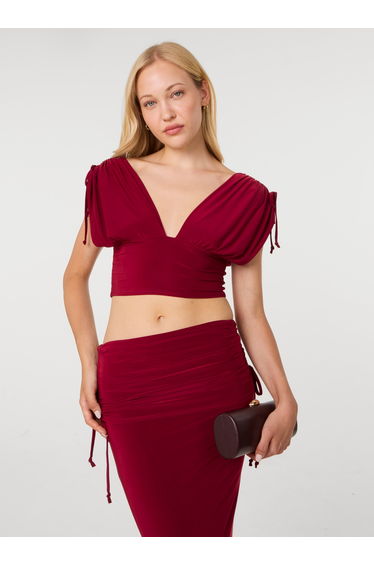 Ruched Shoulder Crop Top