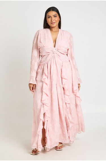 Plus Textured Split Cut Out Maxi Dress - dusty pink