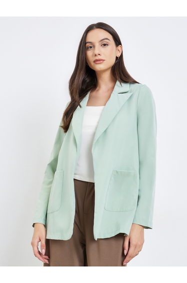Women Solid Pocket Detail Long Sleeve Blazer
