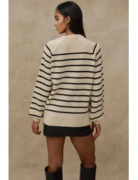Striped Button Collar Sweater - 4