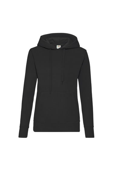 Fruit Of The Loom Ladies Lady Fit Hooded Sweatshirt / Hoodie - Black