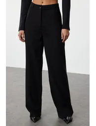 بنطلون بأرجل عريضة بخصر عالي - أسود  - 3