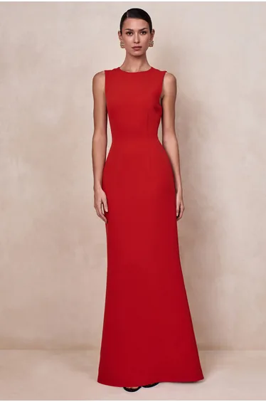 Astrelle | Red High-Neck Maxi Dress