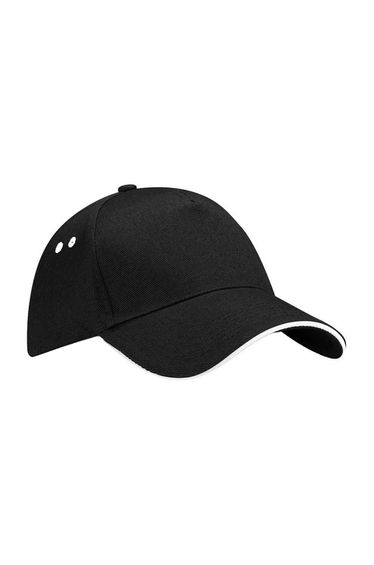 Beechfield 5 Panel Sandwich Peak Baseball Cap - Black/White