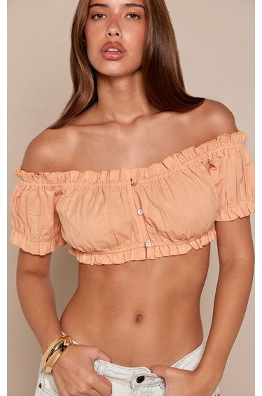 Peach Cotton Bardot Ruched Crop Top product thumbnail 2