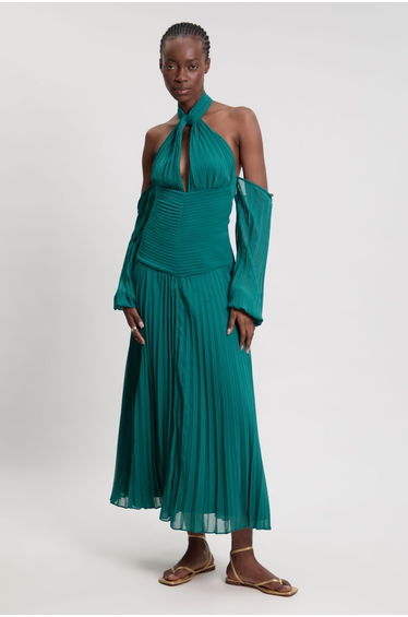 Crinkle Cold Shoulder Georgette Woven Maxi Dress